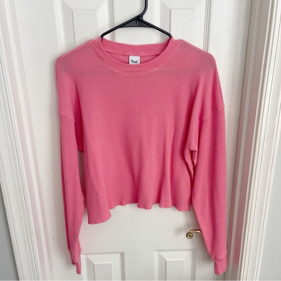 TNA Tops - Aritzia TNA Alamo Waffle Long Sleeve Deep Pink